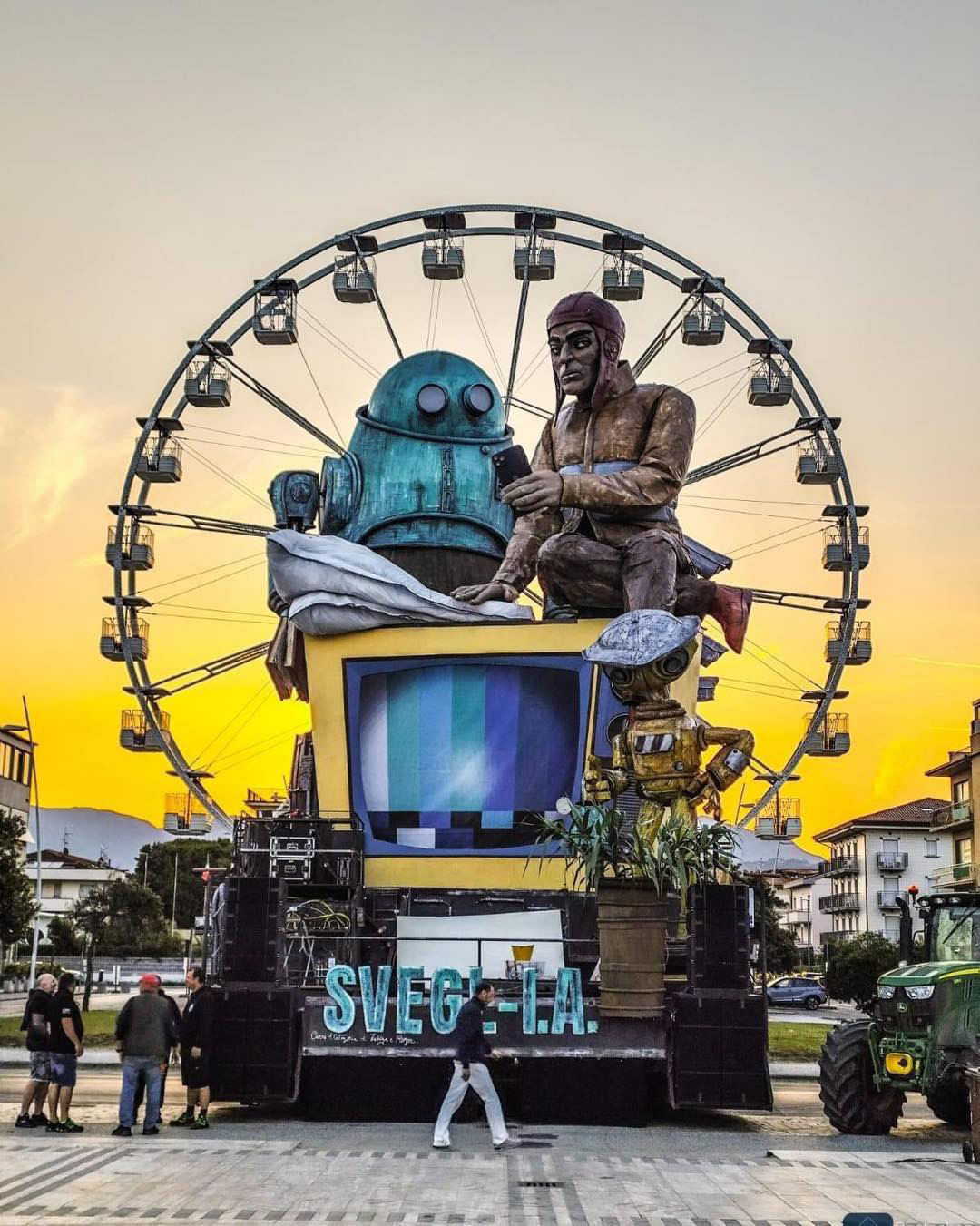 La grande Ruota Panoramica, coreografia del Carro di Carnevale “Svegl-IA”